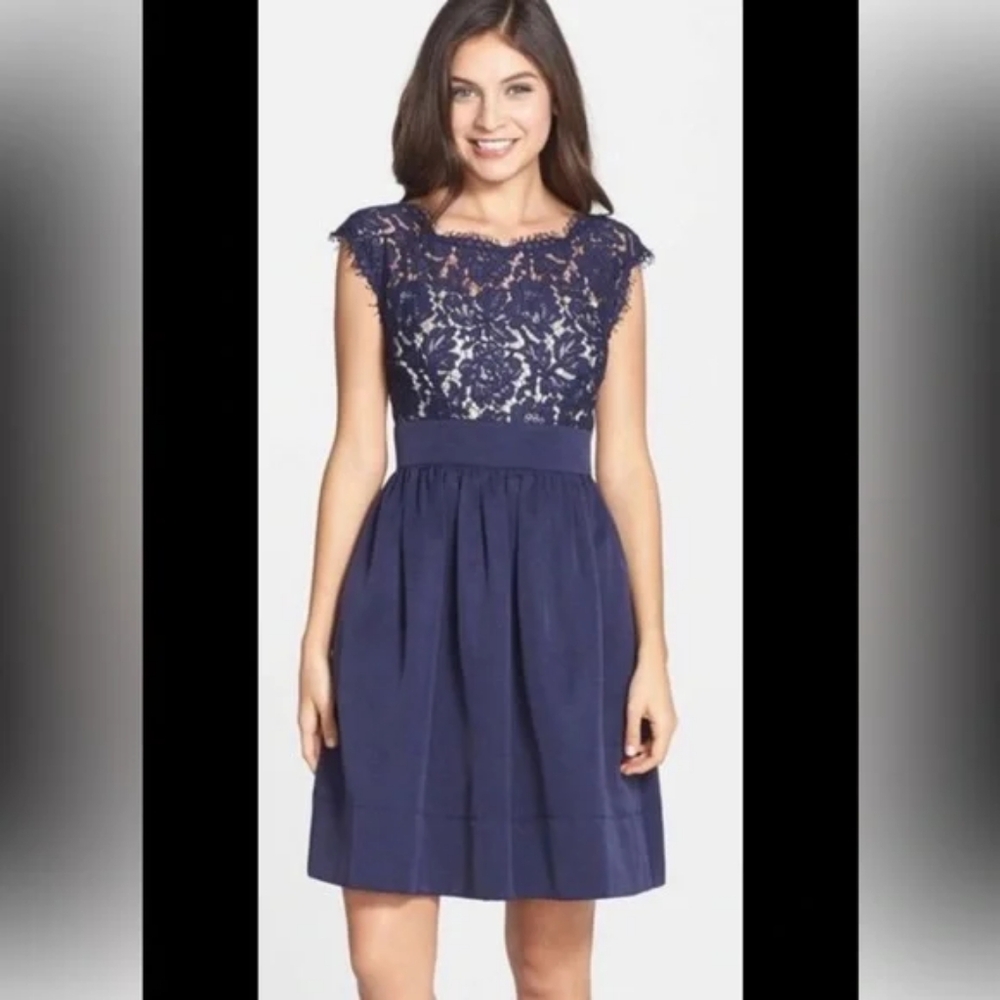 Eliza J Navy Lace Fit-and-Flare Dress MWT
